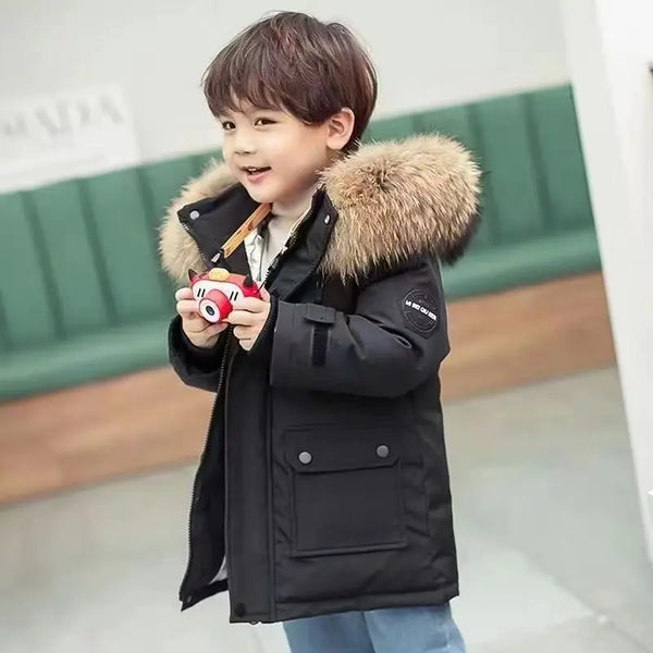 5 6 8 10 12 Years Winter Boys Jacket Thicken Keep Warm Fashion Fur Collar Kids Jacket