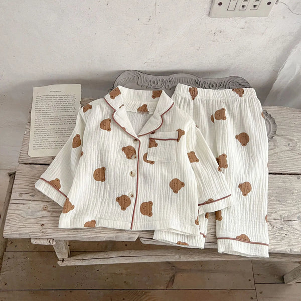 Baby Sleepwear Clothes 0-3Years Newborn Boy Girl Long Sleeve Cartoon Animal Print Cotton Pajamas Set Homewear Loungewear Suit