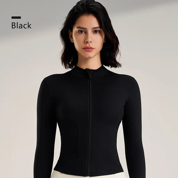 Women's Gym Exercise Suit Yoga Long Sleeve Sportswear Top Zipper Thumb Jacket