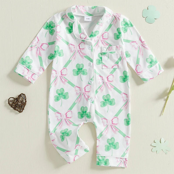 Toddler Boys St Patrick s Day Green Clover Pajamas Set