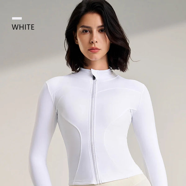 Women's Gym Exercise Suit Yoga Long Sleeve Sportswear Top Zipper Thumb Jacket