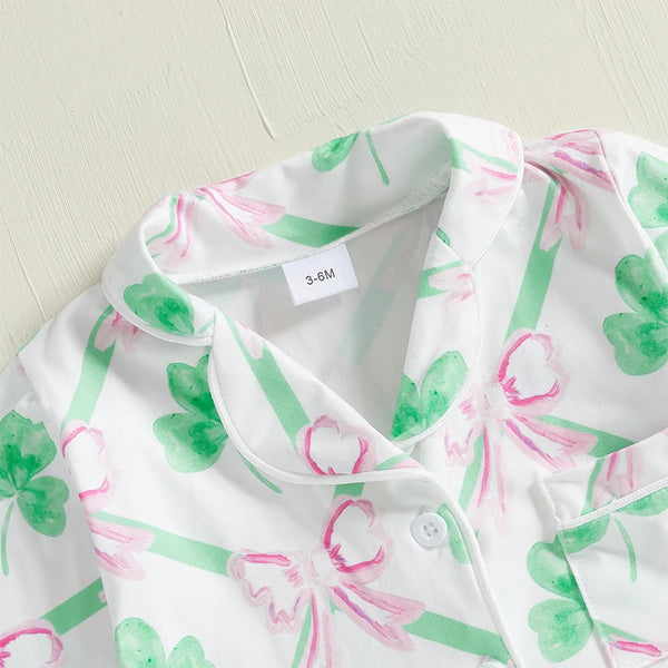 Toddler Boys St Patrick s Day Green Clover Pajamas Set