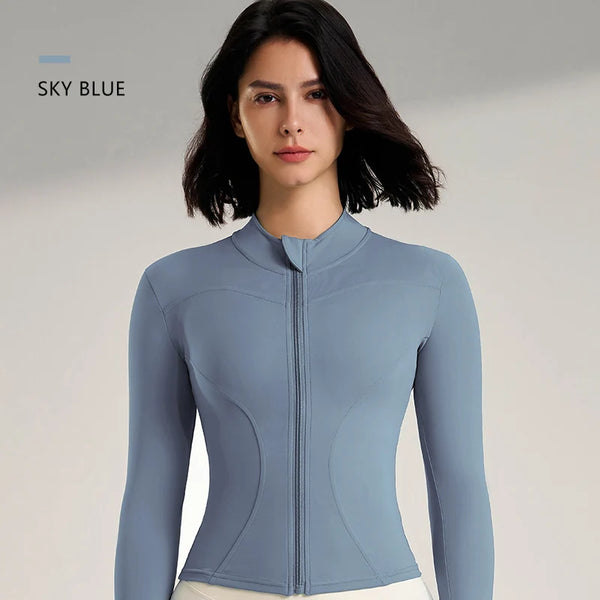 Women's Gym Exercise Suit Yoga Long Sleeve Sportswear Top Zipper Thumb Jacket