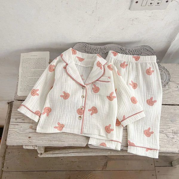 Baby Sleepwear Clothes 0-3Years Newborn Boy Girl Long Sleeve Cartoon Animal Print Cotton Pajamas Set Homewear Loungewear Suit