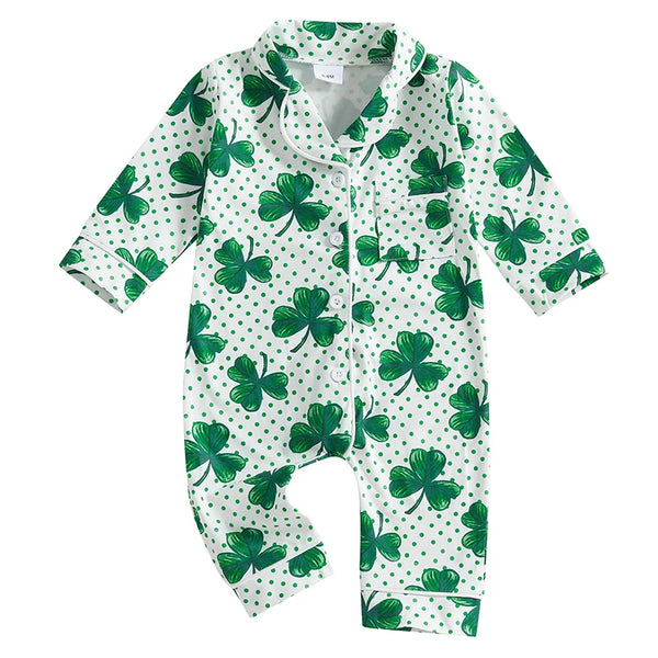Toddler Boys St Patrick s Day Green Clover Pajamas Set