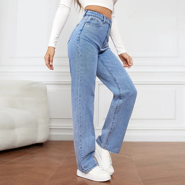 Europe and America New Fashion Washed High-waisted Jeans