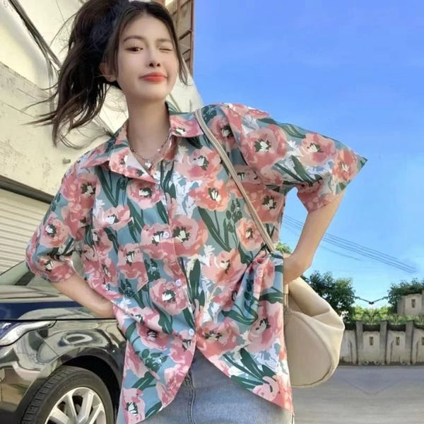 Women's Fashion Casual Loose Short Sleeve Shirt