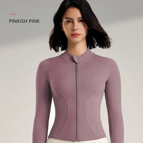 Women's Gym Exercise Suit Yoga Long Sleeve Sportswear Top Zipper Thumb Jacket