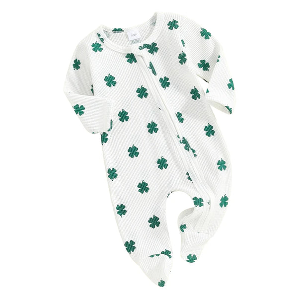 Toddler St Patrick s Day  Green Clover Print Round Neck Long Sleeve