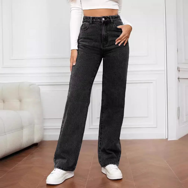 Europe and America New Fashion Washed High-waisted Jeans