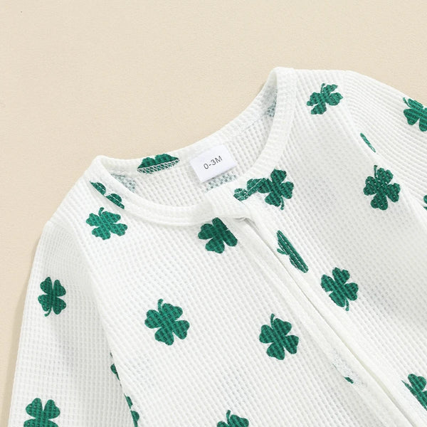 Toddler St Patrick s Day  Green Clover Print Round Neck Long Sleeve
