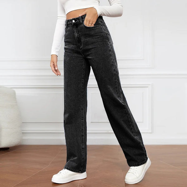 Europe and America New Fashion Washed High-waisted Jeans