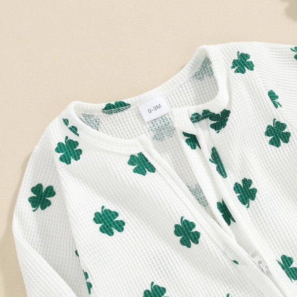 Toddler St Patrick s Day  Green Clover Print Round Neck Long Sleeve