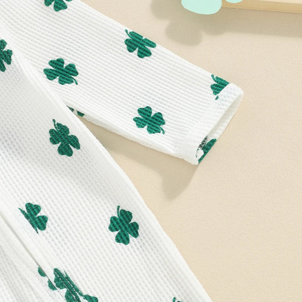 Toddler St Patrick s Day  Green Clover Print Round Neck Long Sleeve