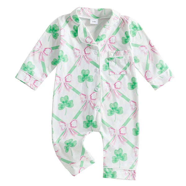 Toddler Boys St Patrick s Day Green Clover Pajamas Set