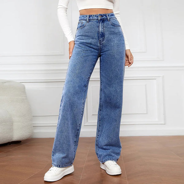 Europe and America New Fashion Washed High-waisted Jeans