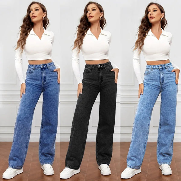 Europe and America New Fashion Washed High-waisted Jeans