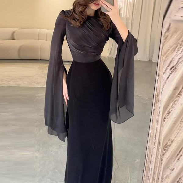 Temperament Mesh Satin Stitching Dresses Elegant Women