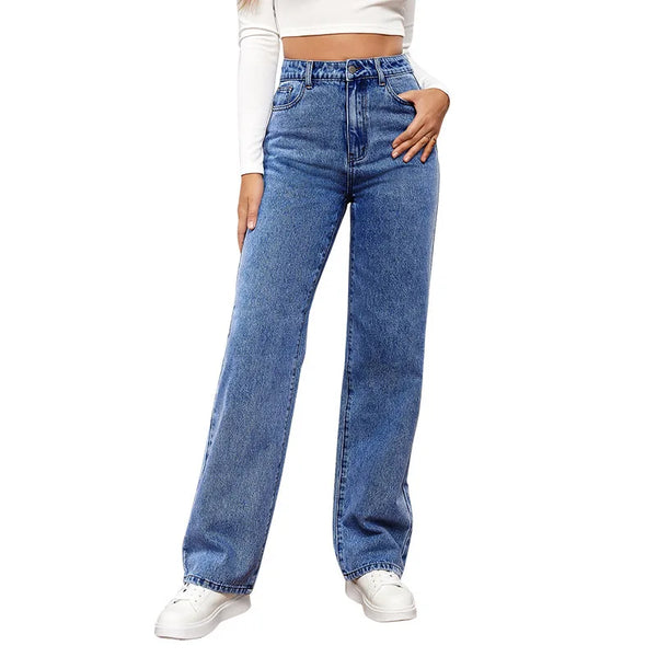 Europe and America New Fashion Washed High-waisted Jeans