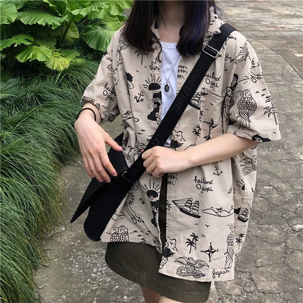 Women's Fashion Casual Loose Short Sleeve Shirt