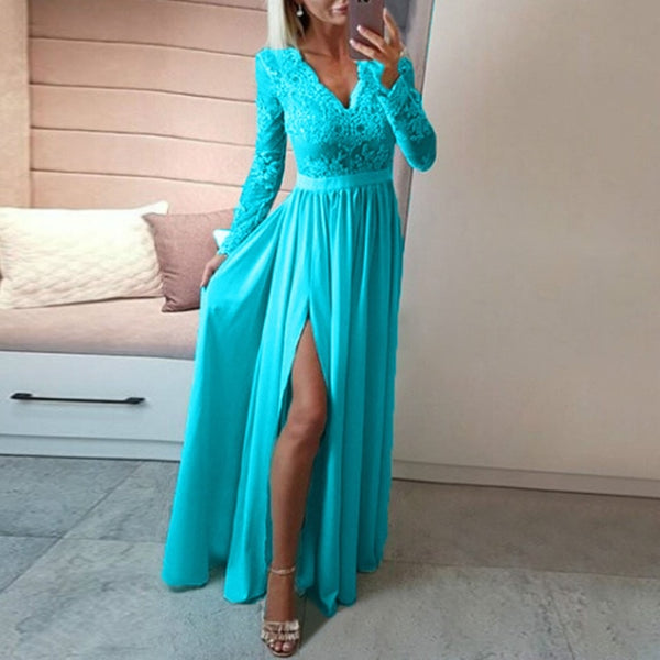 Women Maxi Deep V-Neck Lace Dresses