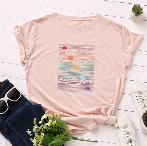 Women  Print Short Sleeve O-Neck Top