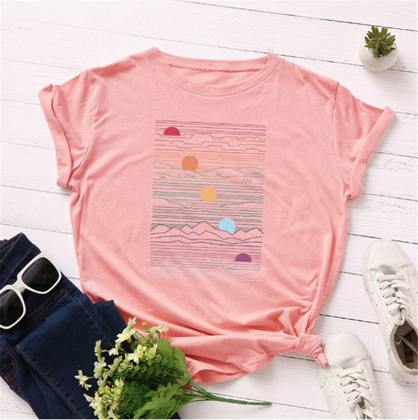 Women  Print Short Sleeve O-Neck Top